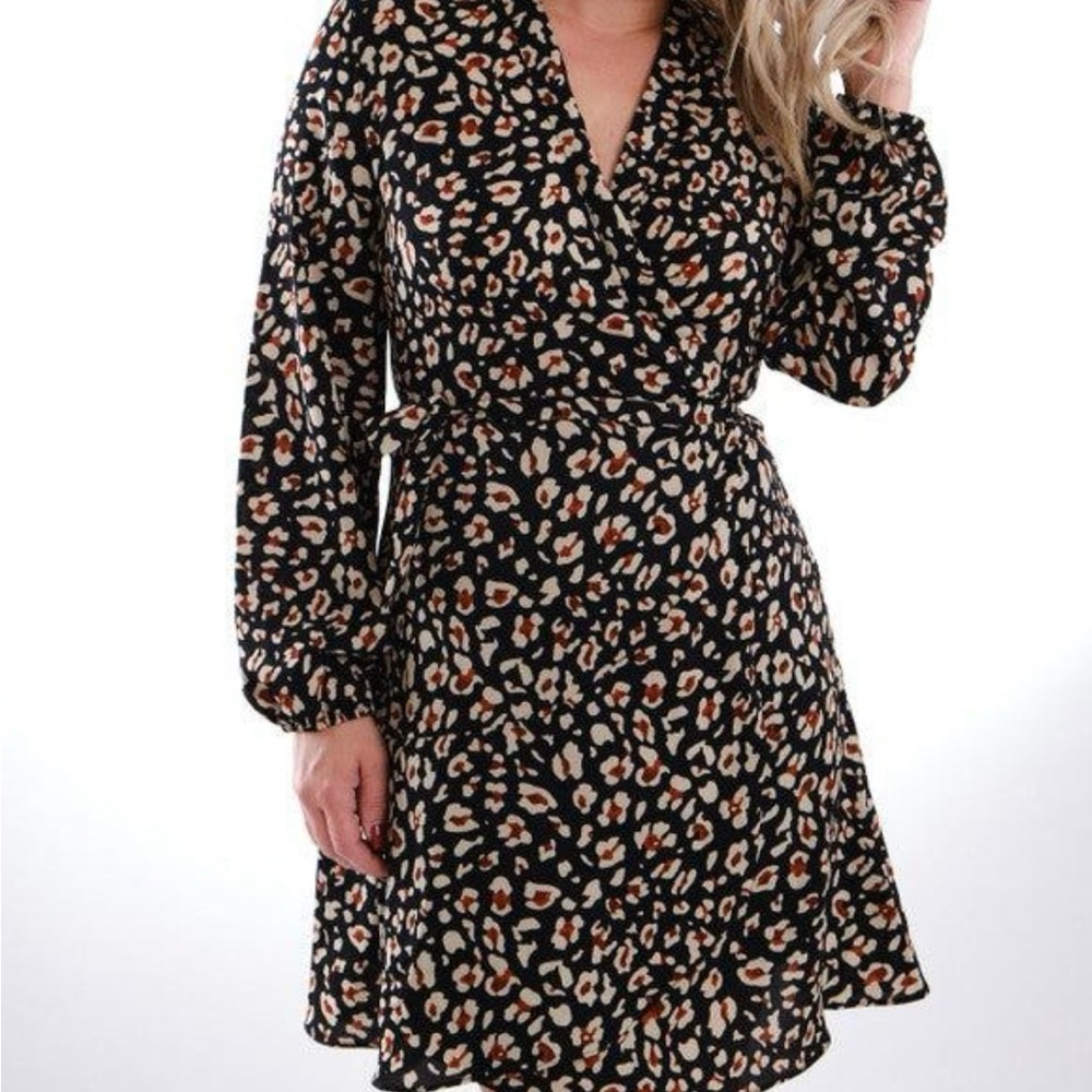 bishop + young Leopard Print A-Line Jackie Wrap Dress